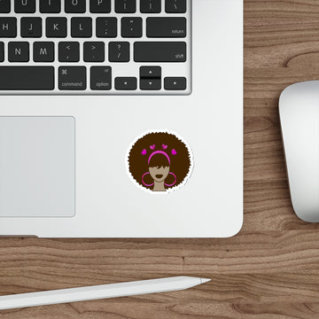 Meli Heart Die-Cut Sticker — Meli Valentine with Pink Hearts & Hoop Earrings
