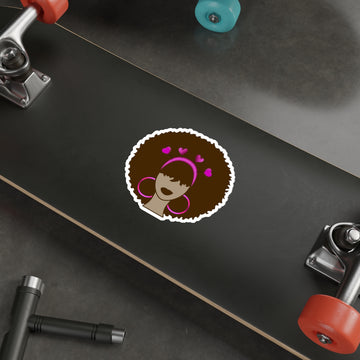 Meli Heart Die-Cut Sticker — Meli Valentine with Pink Hearts & Hoop Earrings