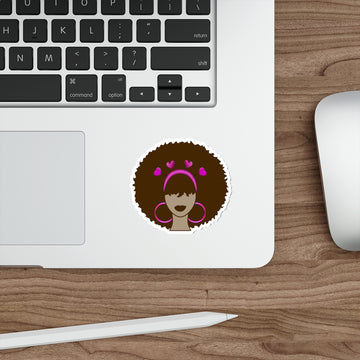 Meli Heart Die-Cut Sticker — Meli Valentine with Pink Hearts & Hoop Earrings