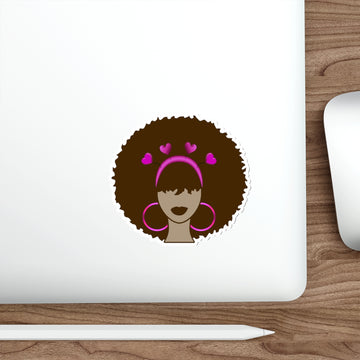 Meli Heart Die-Cut Sticker — Meli Valentine with Pink Hearts & Hoop Earrings