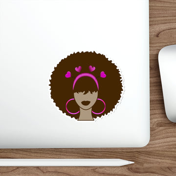 Meli Heart Die-Cut Sticker — Meli Valentine with Pink Hearts & Hoop Earrings