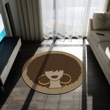Afro Silhouette Round Rug — Boho Chic Hair & Hoop Accent Mat