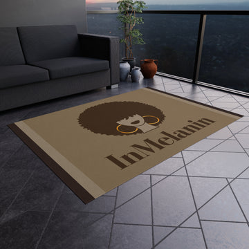 InMelanin Outdoor Rug — Afrocentric Brown Patio Mat with Afro Silhouette & Hoop Earrings