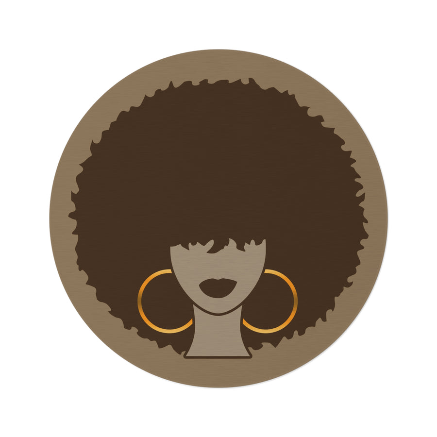 Afro Silhouette Round Rug — Boho Chic Hair & Hoop Accent Mat