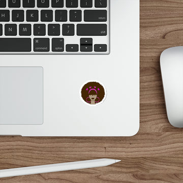 Meli Heart Die-Cut Sticker — Meli Valentine with Pink Hearts & Hoop Earrings