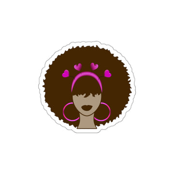Meli Heart Die-Cut Sticker — Meli Valentine with Pink Hearts & Hoop Earrings