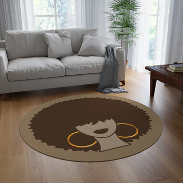 Afro Silhouette Round Rug — Boho Chic Hair & Hoop Accent Mat
