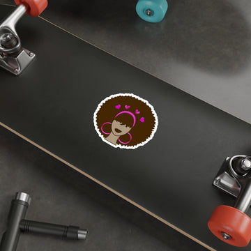 Meli Heart Die-Cut Sticker — Meli Valentine with Pink Hearts & Hoop Earrings