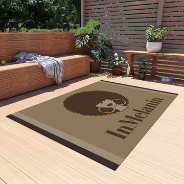 InMelanin Outdoor Rug — Afrocentric Brown Patio Mat with Afro Silhouette & Hoop Earrings